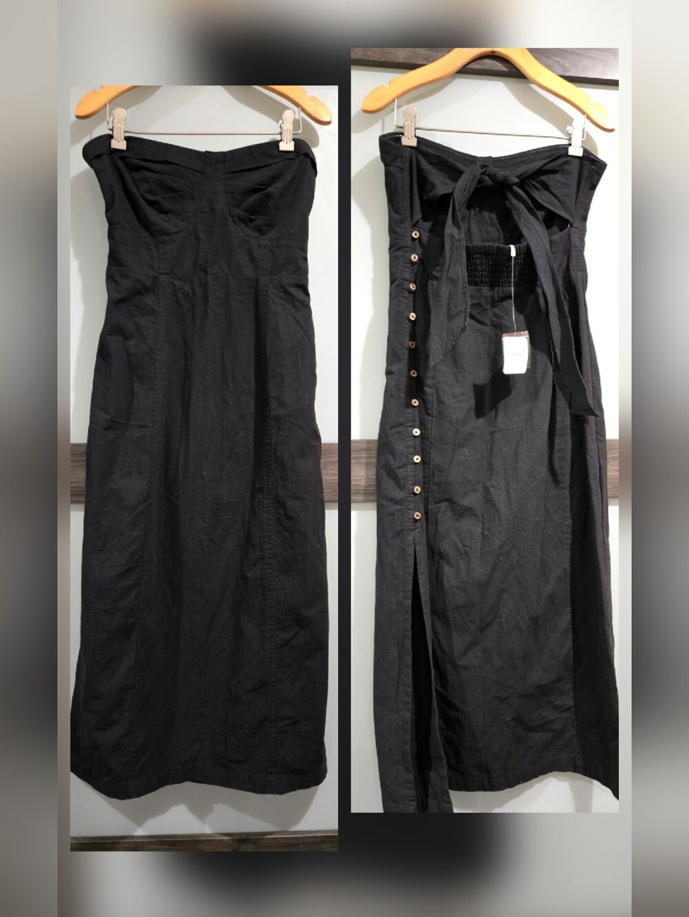 Free People Strapless Side Buttons Tie Back Midi Dress NWT XS 100% Cotton